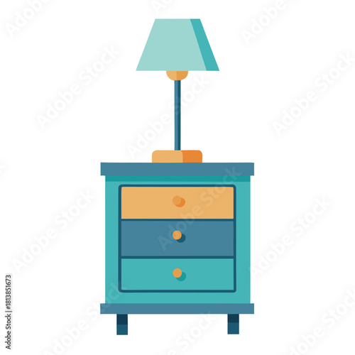 Modern Flat Vector of a Bedside Stand with Lamp, illustrating a nightstand with lighting.