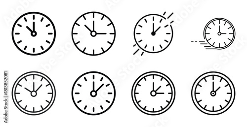 Time management and deadline clock line icons set vector art.