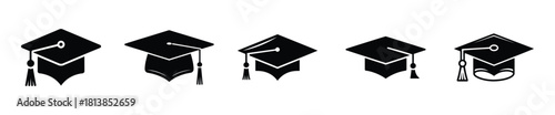 Graduation cap icon set representing education and academic success