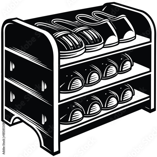 A Modern Flat Vector of a Shoe Storage Rack, suitable for organization and entryway concepts.