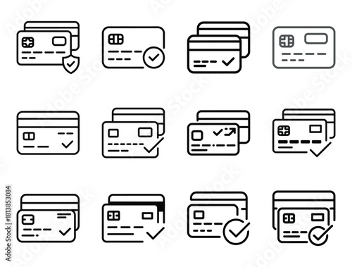Credit card and payment methods line icon set. secured financial transactions.
