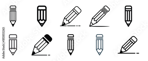 Collection of diverse pencil vector icons for creative design