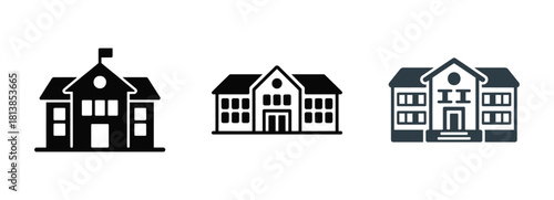 School building icons set. education and learning institution symbols.