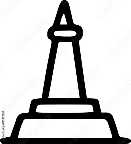 Simple handdrawn obelisk stands tall against a white backdrop, representing ancient history and architectural minimalism, evoking a sense of timelessness.