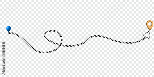 Route icon between two points with dotted path and location pin. Location pointer continuous one line drawing. GPS navigation line route mark. eps 10