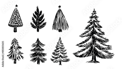 Christmas black trees set on white	
