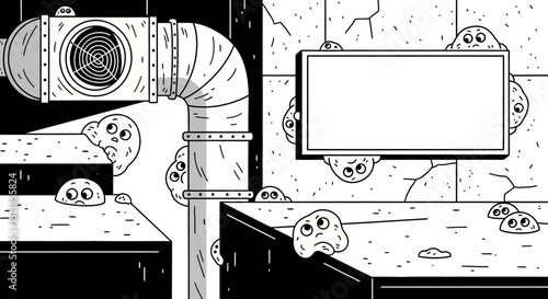 Cute Blob Monsters Peeking from Industrial Pipes and Walls.