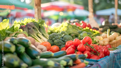 Fresh produce display at farmers market