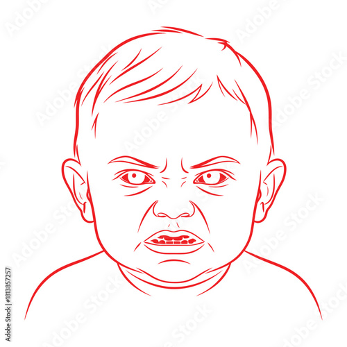 Angry Baby Illustration - Emotional Facial Expression Line Art
