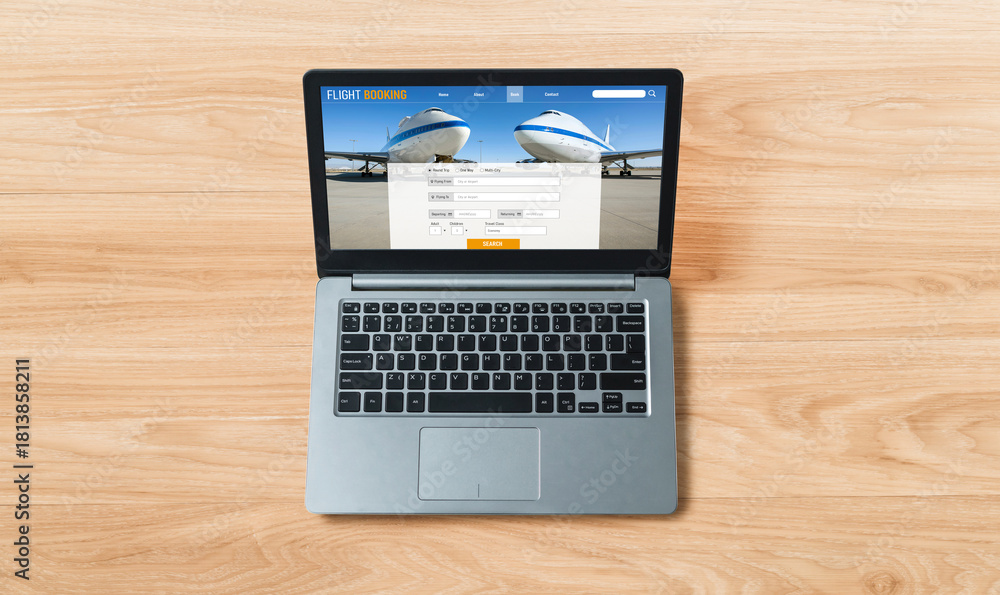 Fototapeta premium Online flight booking website provide modish reservation system . Travel technology concept .