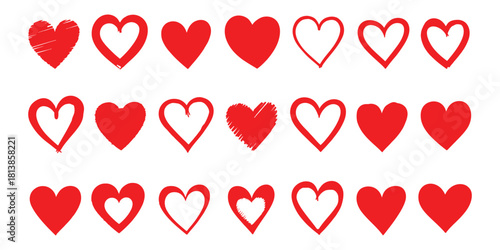 Collection of red heart shapes vector EPS icon