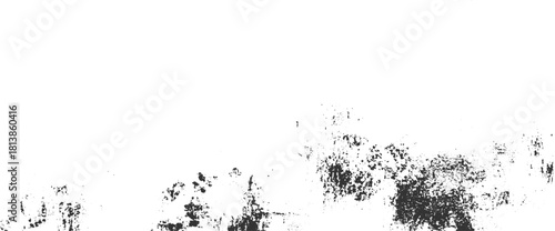 Black ink splatters and grunge textures on white background abstract