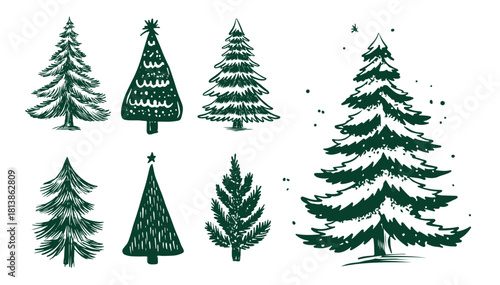 Christmas green trees set on white	
