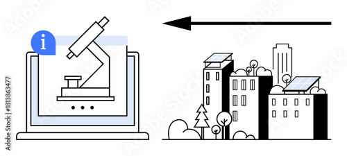 Renewable energy concept. Renewable energy research explores sustainable solutions with solar-powered buildings and technology innovation. Renewable resources drive urban development. sustainability