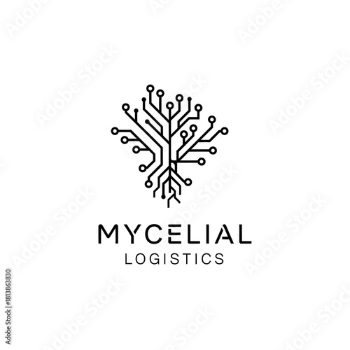 Mycelial Logistics Logo with Circuit Board Tree Design.