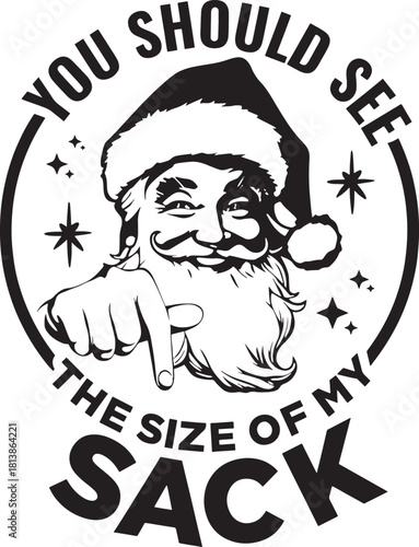 Funny santa pointing finger with humorous christmas saying