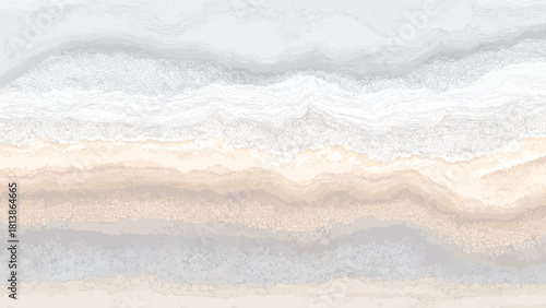 Abstract aerial view of ocean waves and sandy beach in muted pastel tones vector