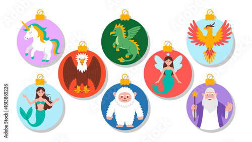 Fantasy Christmas Ornaments: A collection of charming Christmas ornaments, each featuring a unique fantasy creature, ready to add a touch of magic to your festive decorations.