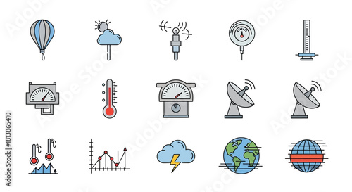 Collection of Weather and Science Icons for Meteorology and Climate.