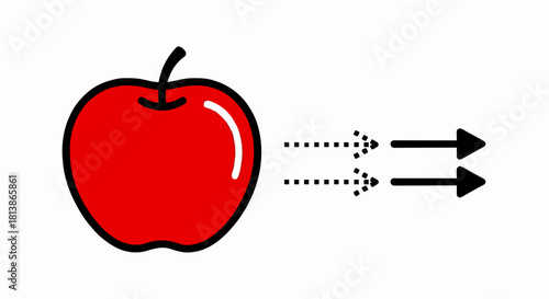 Conceptual diagram of an apple showing scientific interaction, energy input and output, or light reflection