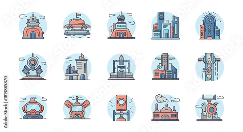 Robotics and industrial technology icons for future innovation.