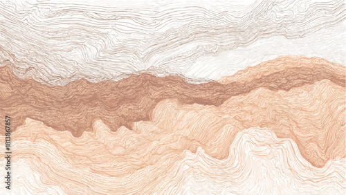 Abstract flowing lines forming layered landscape in muted earth tones background texture