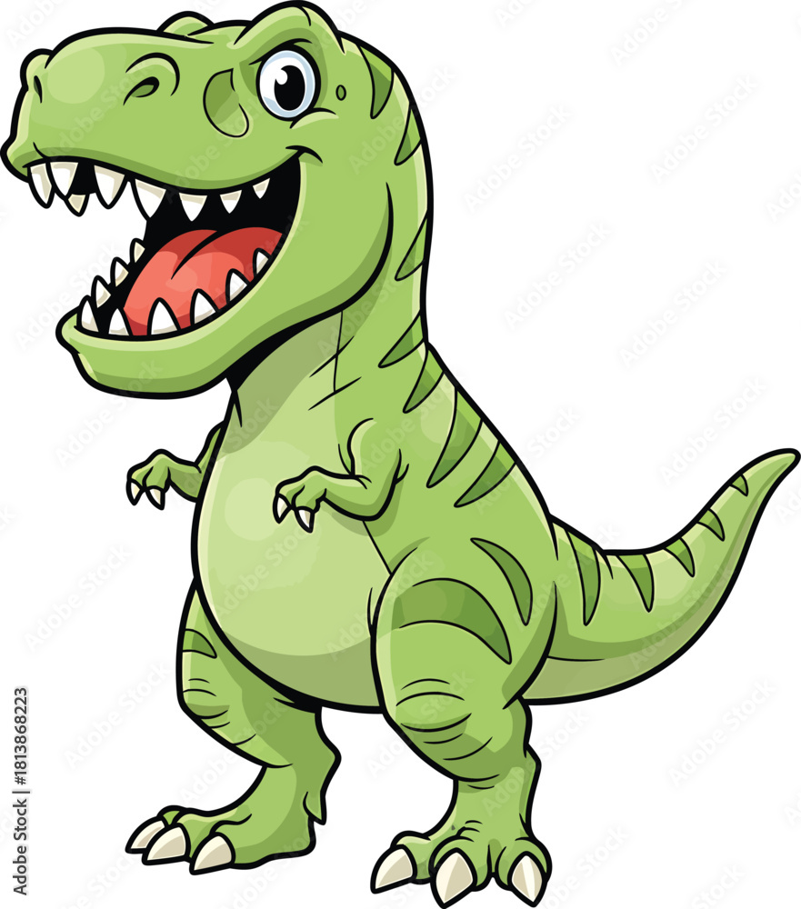 Naklejka premium Cartoon dinosaur vector, tyrannosaurus rex dinosaur vector, cute dinosaurs icon, dinosaur set with T-Rex, vector illustration