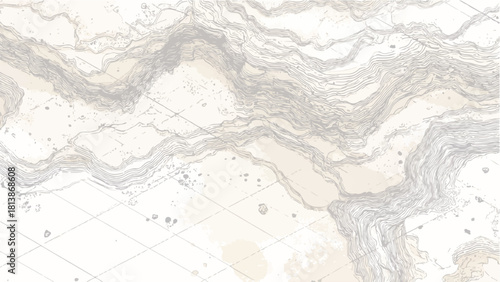 Vintage topographic map texture with contour lines and grid pattern vector