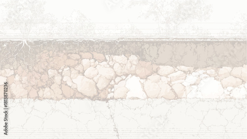 Cross section of earth layers showing tree roots soil rocks and cracked ground vector