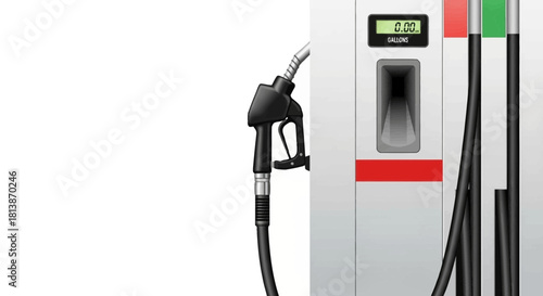 A gas pump with a nozzle and hose against a white background.
