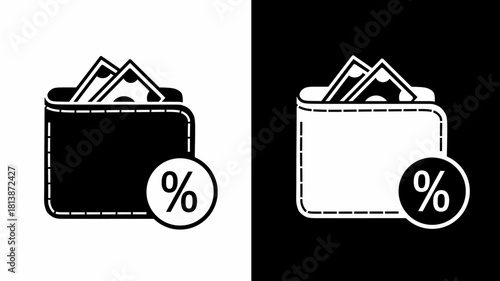 Wallet with Money and Percentage Sign Icon Concept Illustration