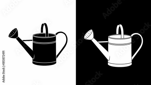 Watering Can Silhouette Set Vector Illustration Black and White