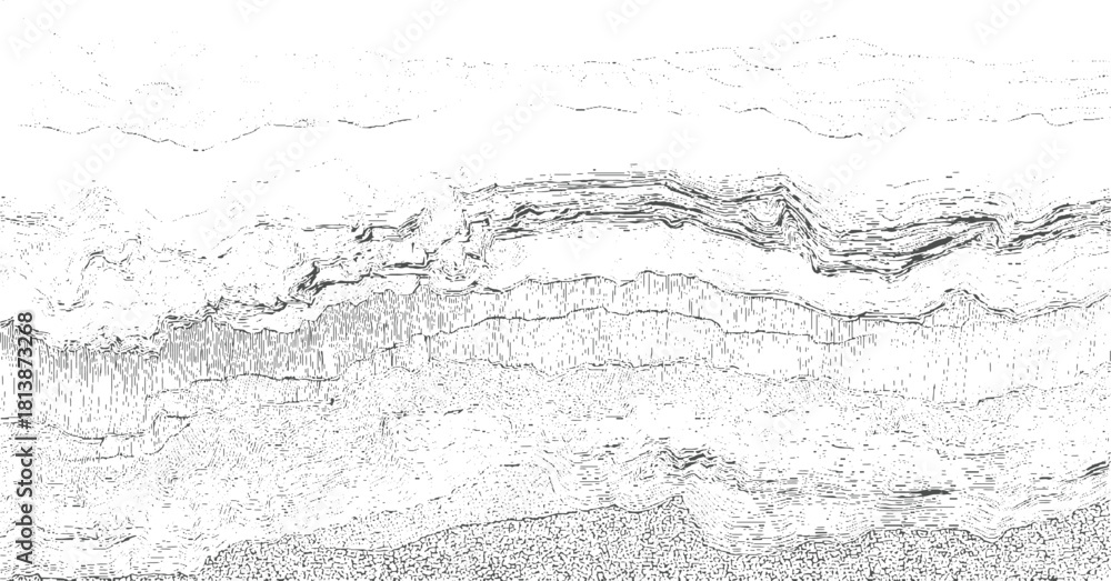 Naklejka premium Black and white abstract pattern of layered geological strata and rock textures background