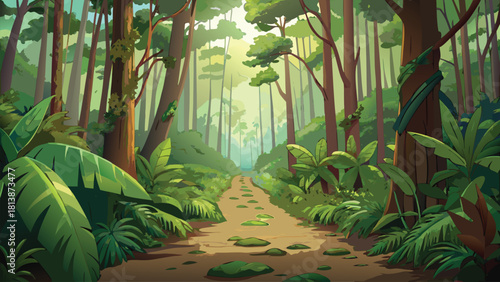 Jungle floor soaked with wet fallen leaves vector illustration ai generated art