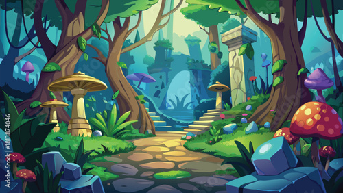 Wet leafy ground in a deep tropical jungle vector illustration ai generated art