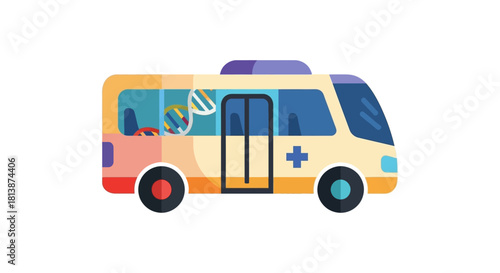 Cartoon illustration of a mobile genetic research laboratory van.