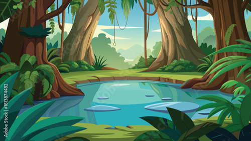 Lush jungle floor blanketed in wet foliage vector illustration ai generated art