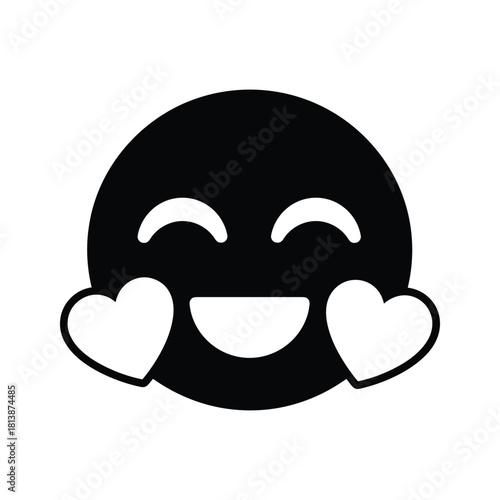 Happy face emoji with hearts on cheeks, isolated on