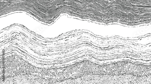 Monochrome abstract pattern of layered geological strata and circular textures background