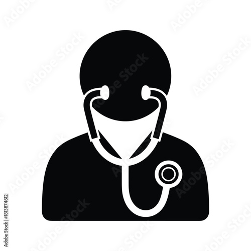 Silhouette of a doctor with a stethoscope isolated on