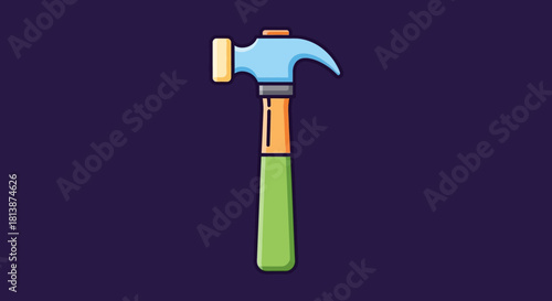 Colorful Hammer Tool on a Solid Purple Background.