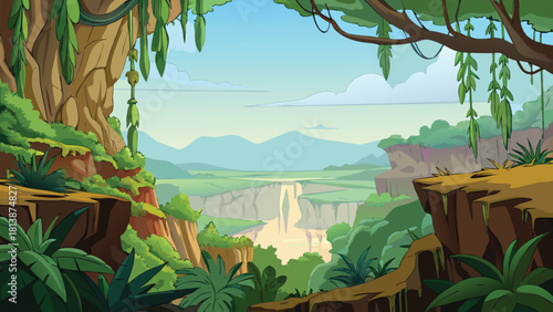 Rainy forest floor with damp jungle leaves vector illustration ai generated art