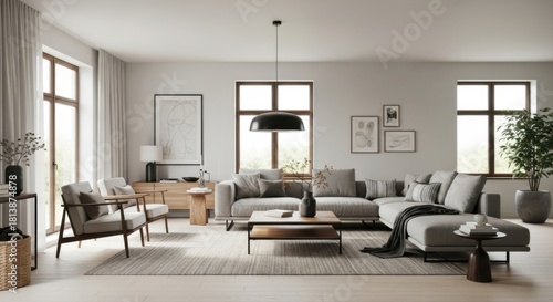 Modern Bright Living Room with Neutral Colors and Natural Light