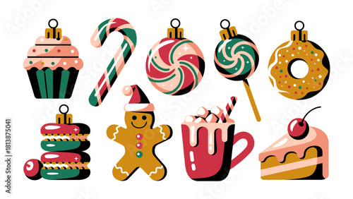 Festive Food Illustration: A collection of delightful illustrated Christmas treats, each radiating holiday cheer and joy.