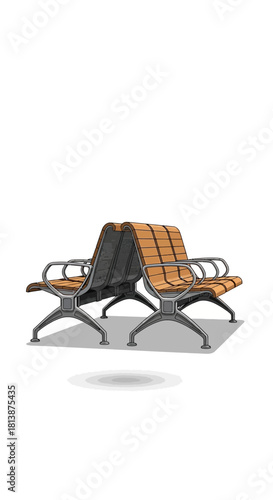 Two chairs are back to back one brown one black on white background.