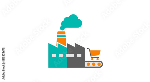 Industrial Factory Icon Depicting Manufacturing and Production Processes.