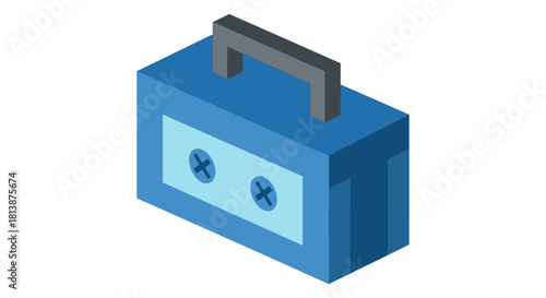 Isometric Blue Portable Power Station with Gray Handle.