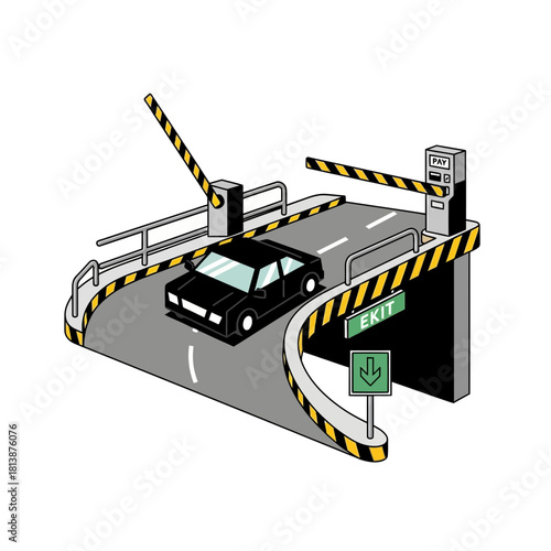 black car exiting parking lot clip art preview