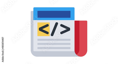 Web Development Coding Icon with Browser and Code Tags.