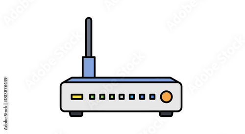 Wireless internet router with antenna icon illustration.